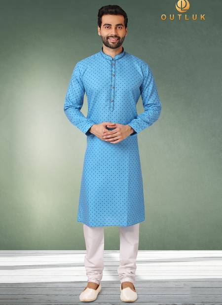 Blue Colour Outluk Vol 43 New Exclusive Wear Pure Cotton With Digital Print Kurta Pajama Mens Collection 43010